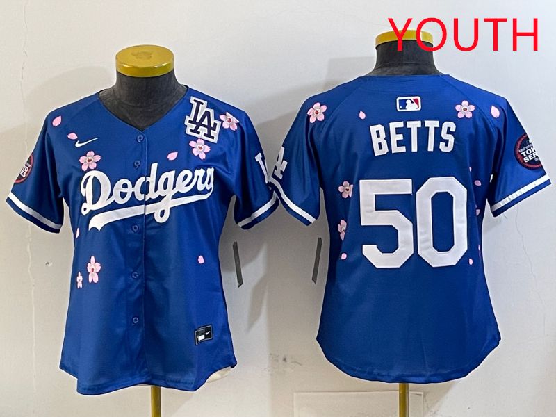 Youth Los Angeles Dodgers 50 Betts Blue Sakura Edition 2025 Nike MLB Jersey style 4